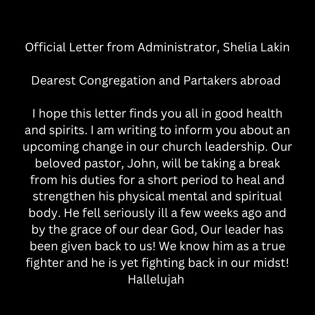 Official Letter from Administrator, Shelia Lakin