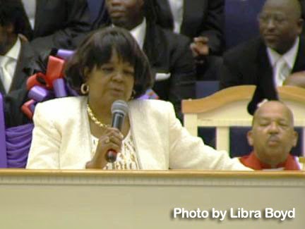 Pastor Shirley Caesar-Williams speaks at the homegoing of her husband, Bishop Harold Ivory Williams